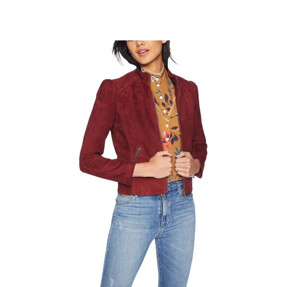 Lucky Brand Genuine Leather Moto Jacket Burgundy Size M Minimalist Fall Holiday - Picture 11 of 16